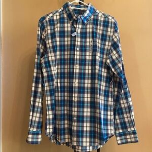 💙Gap The Classic Regular Fit Blue and Green Plaid Button Down Shirt Sz M